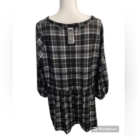 Lane Bryant plaid babydoll top, size 18-20, swing collection, black&white(NWT) - Picture 2 of 12